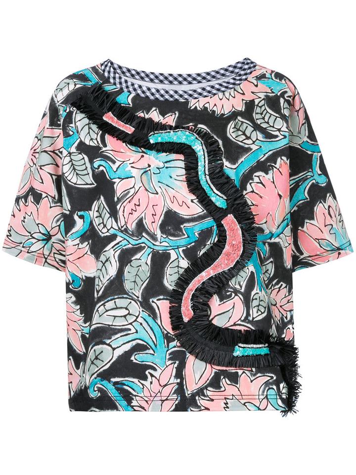 Antonio Marras - Floral Print Shortsleeved Blouse - Women - Cotton/spandex/elastane - 44, Black, Cotton/spandex/elastane