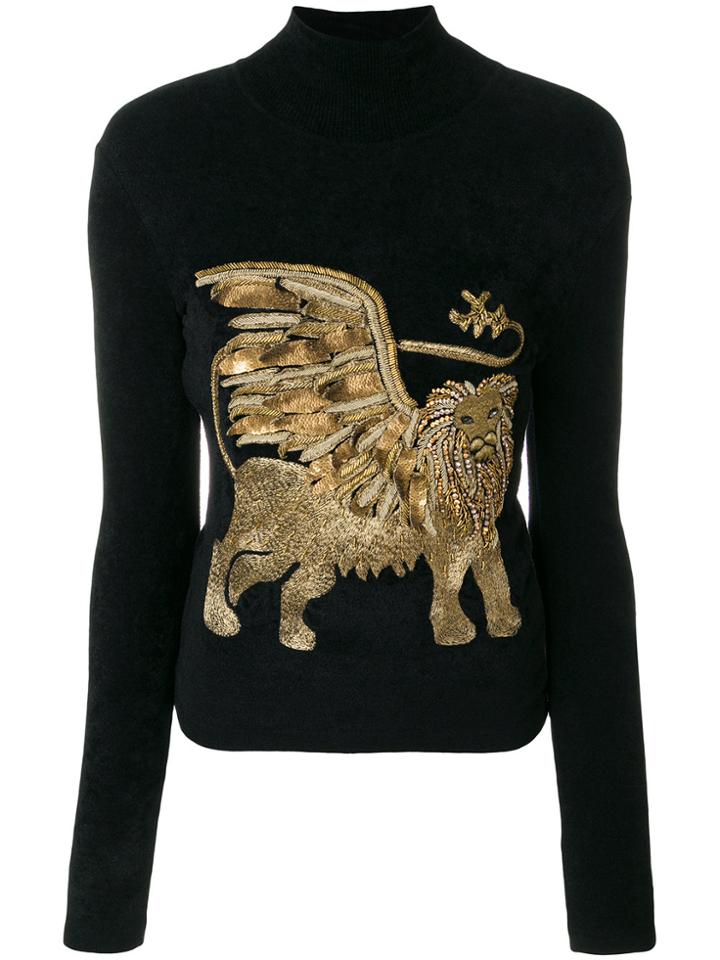Alberta Ferretti Embellished Lion Turtleneck Sweater - Black