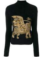 Alberta Ferretti Embellished Lion Turtleneck Sweater - Black