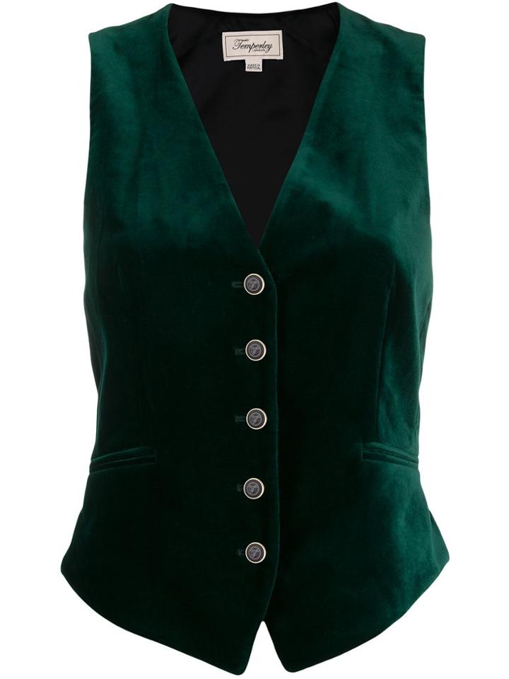 Temperley London Clove Velvet Single-breasted Gilet - Green