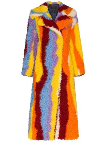 Angel Chen Striped Long Wool Coat - Multicolour