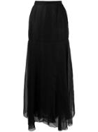 Chanel Vintage 1990's Silk Layered Long Skirt - Black