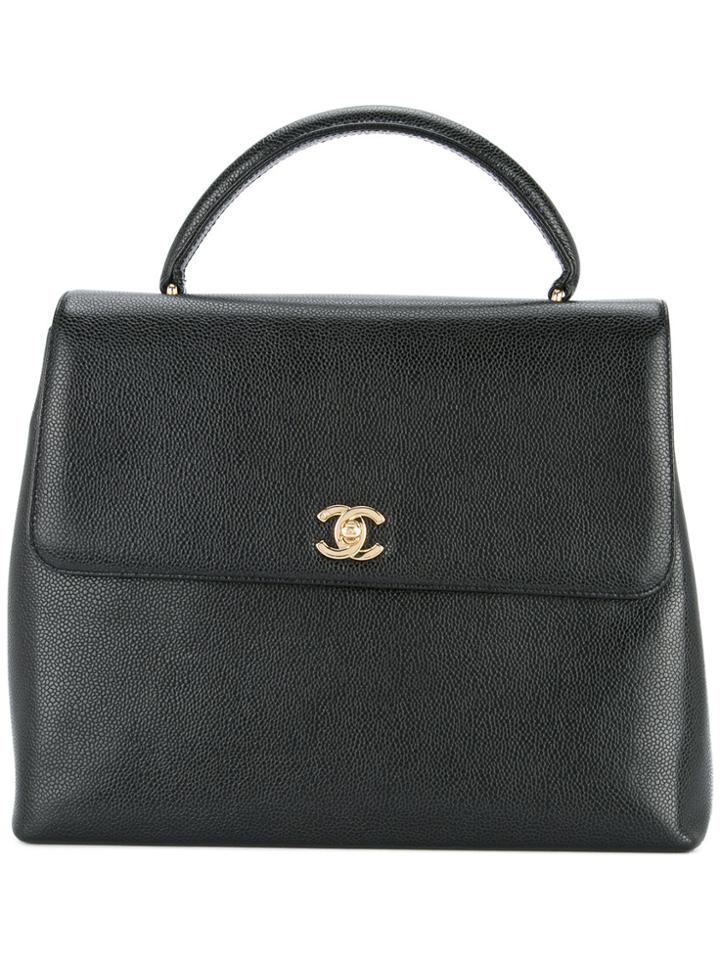 Chanel Vintage Cc Logo Tote Bag - Black