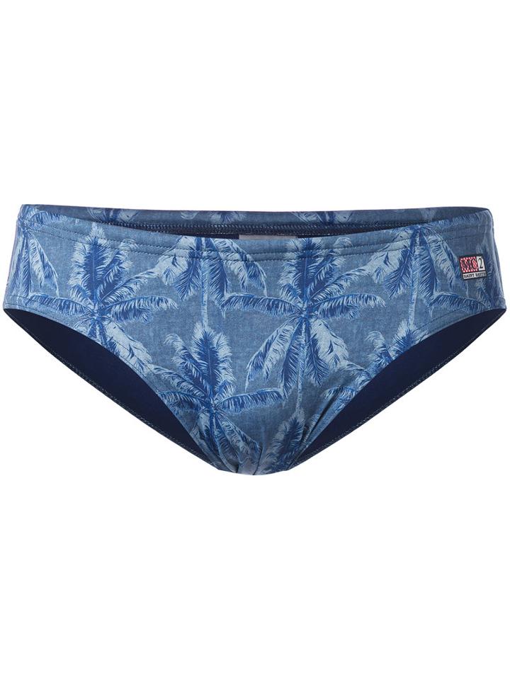Mc2 Saint Barth - Palm Print Swim Trunks - Men - Polyamide/polyester/spandex/elastane - L, Blue, Polyamide/polyester/spandex/elastane