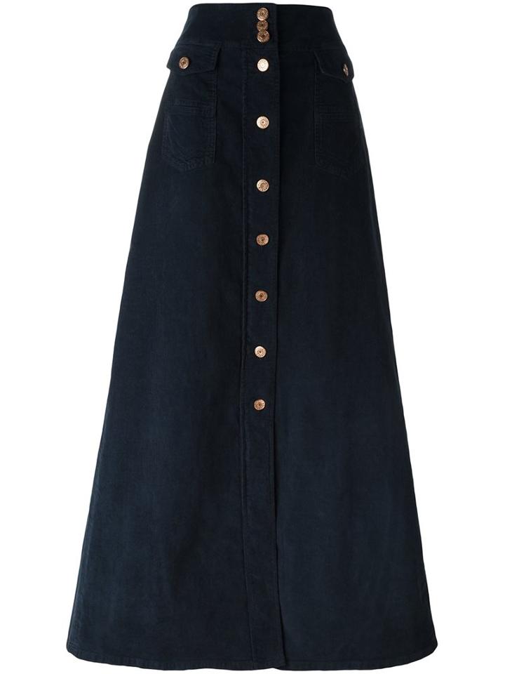 See By Chloé Corduroy Maxi Skirt, Women's, Size: 36, Blue, Cotton/spandex/elastane