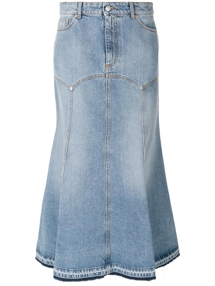 Alexander Mcqueen Fluted Denim Midi Skirt - Blue