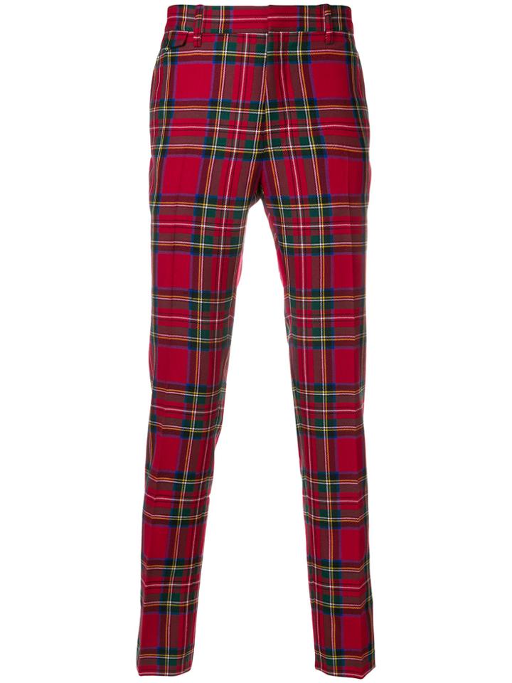 Burberry Designer Checked Trousers - Red