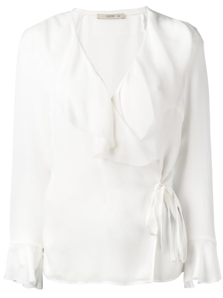 Etro - Ruffled Wrap Blouse - Women - Silk - 44, White, Silk