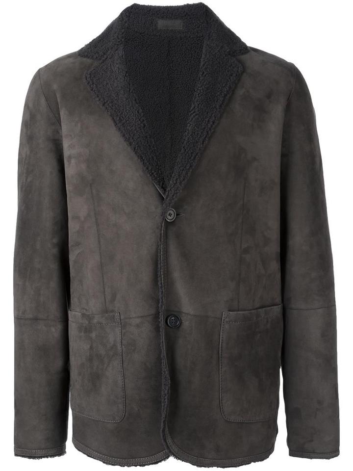 Desa Collection Button Front Jacket, Men's, Size: 50, Grey, Sheep Skin/shearling