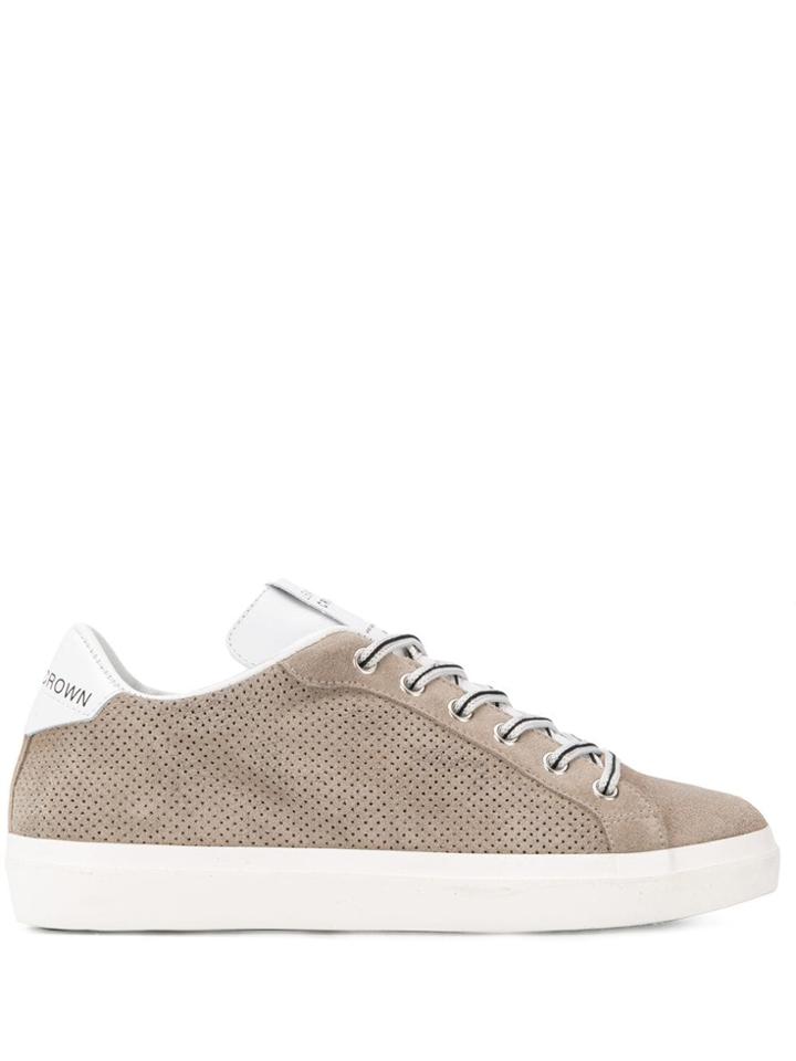 Leather Crown Perforated Sneakers - Neutrals