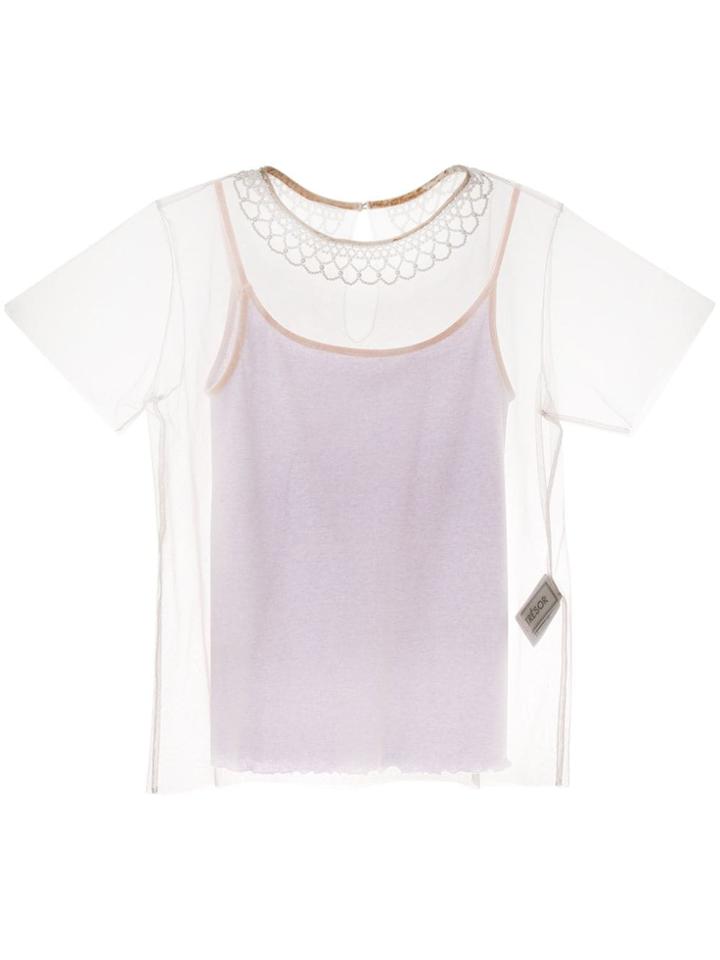 Tu Es Mon Trésor Pearl Embellished Tulle Top - Purple