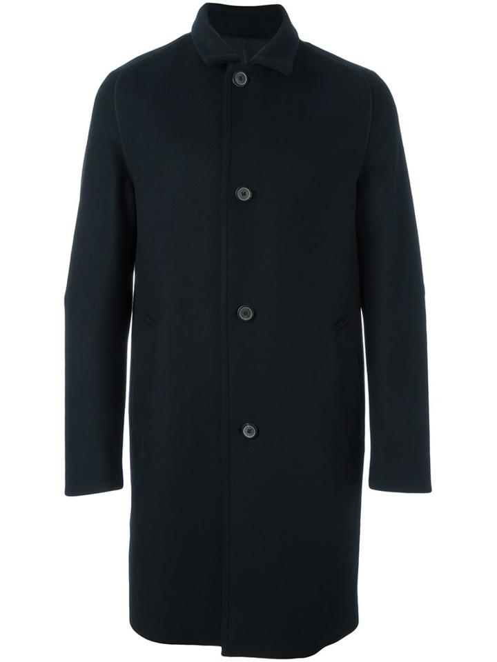 Wooyoungmi Single Breasted Coat, Men's, Size: 46, Black, Nylon/polyester/polyurethane/wool