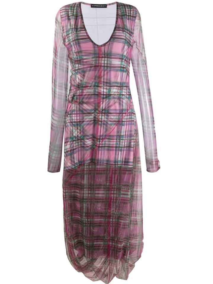 Y/project Long-sleeve Plaid Dress - Pink