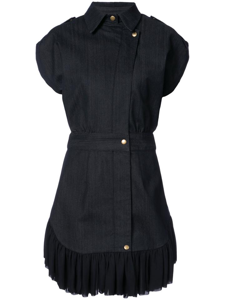 Nicole Miller Ruffled Hem Denim Dress - Blue