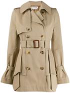 Alexander Mcqueen Ruffle Detail Trench Coat - Neutrals