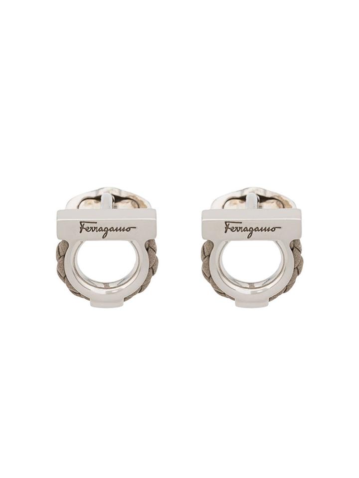 Salvatore Ferragamo Leather Detail Cufflinks - Silver