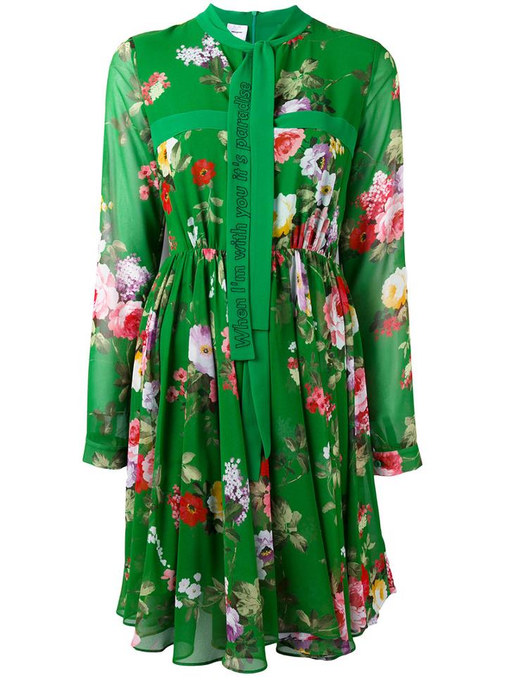 Brognano Floral Print Flared Dress, Women's, Size: 40, Green, Polyester