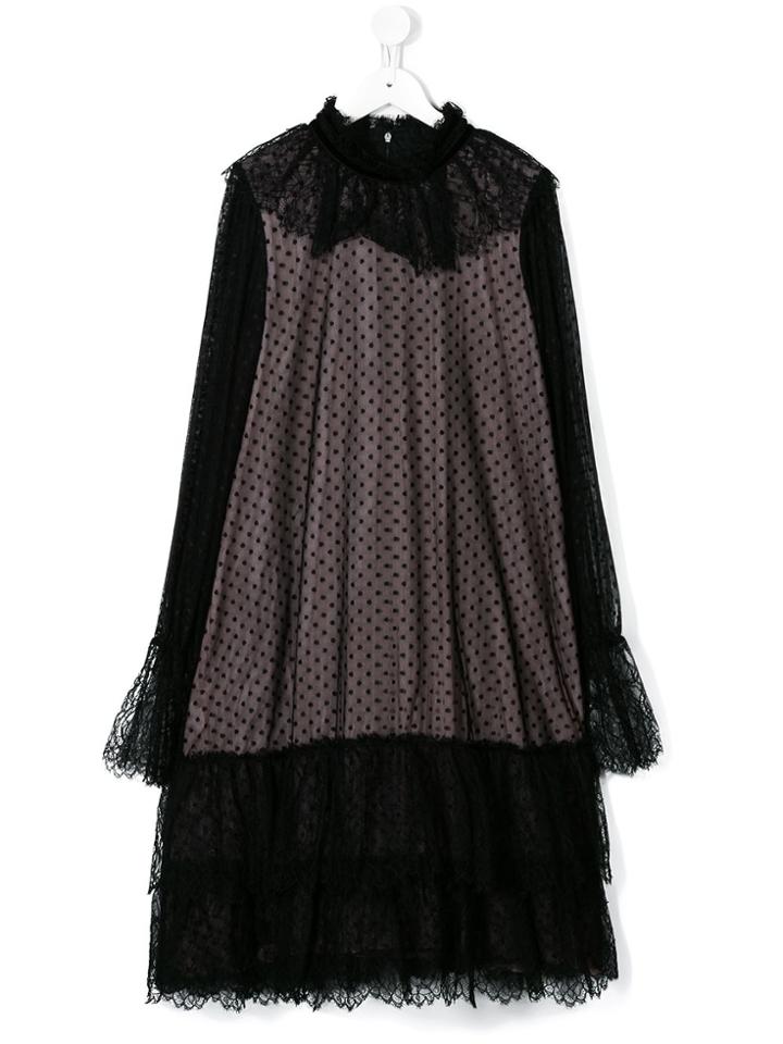 Alberta Ferretti Kids Teen Lace-panelled Tulle Dress - Black