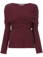 Le Ciel Bleu Wrap Fitted Ribbed Top - Red