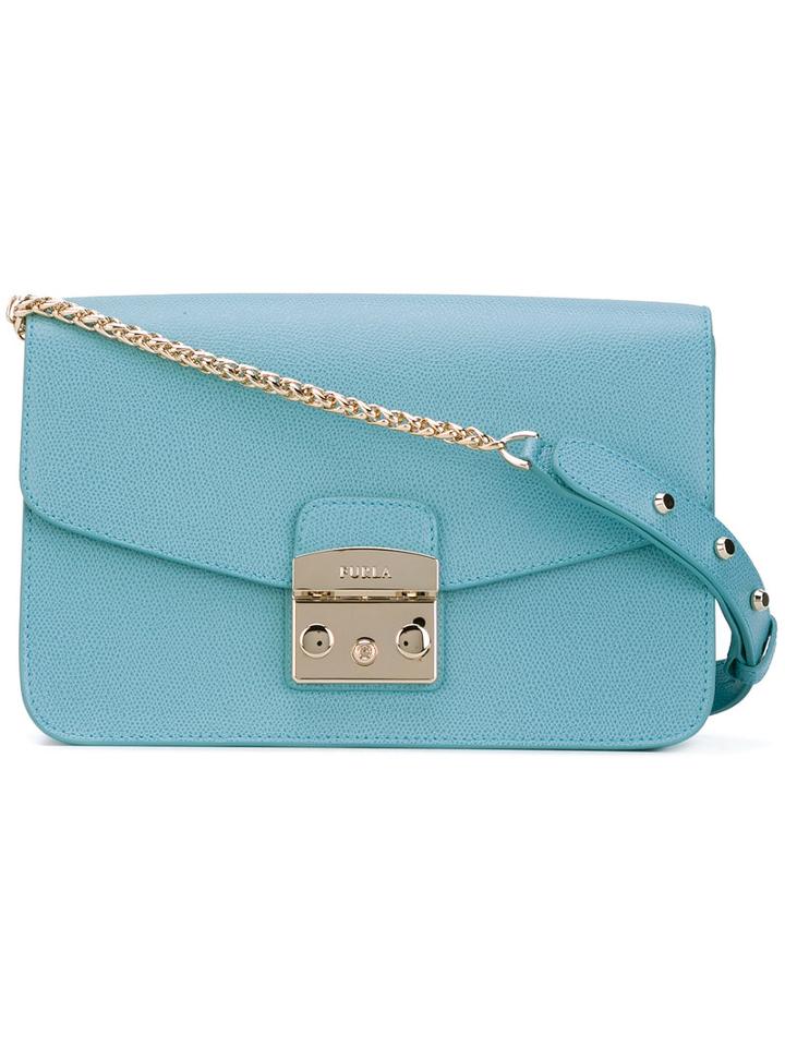 Furla Chain Strap Shoulder Bag, Women's, Blue, Leather/nylon/viscose