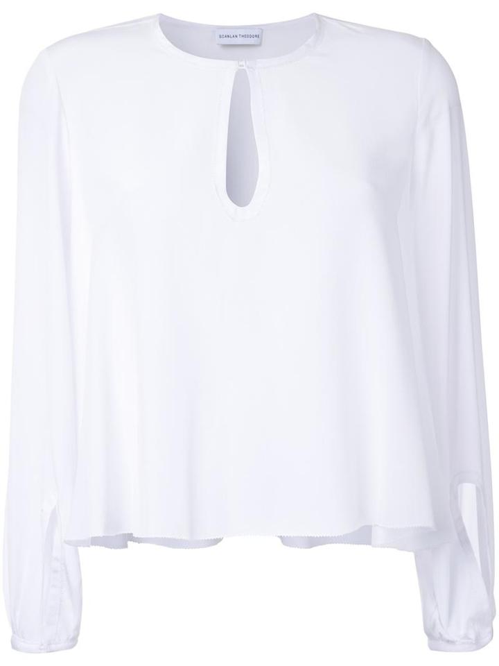 Scanlan Theodore Cropped Picot Blouse, Women's, Size: 10, White, Silk