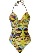 Blue Man Butterfly Cut Out Swimsuit, Women's, Size: P, Yellow/orange, Polyamide/spandex/elastane