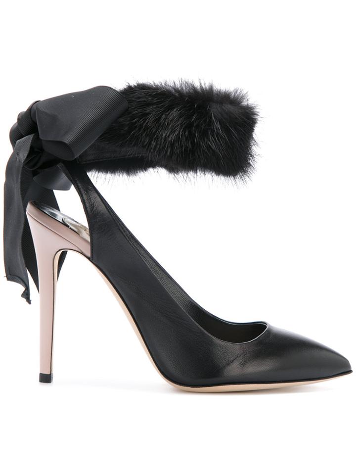 Olgana Fur Trim Pumps - Black