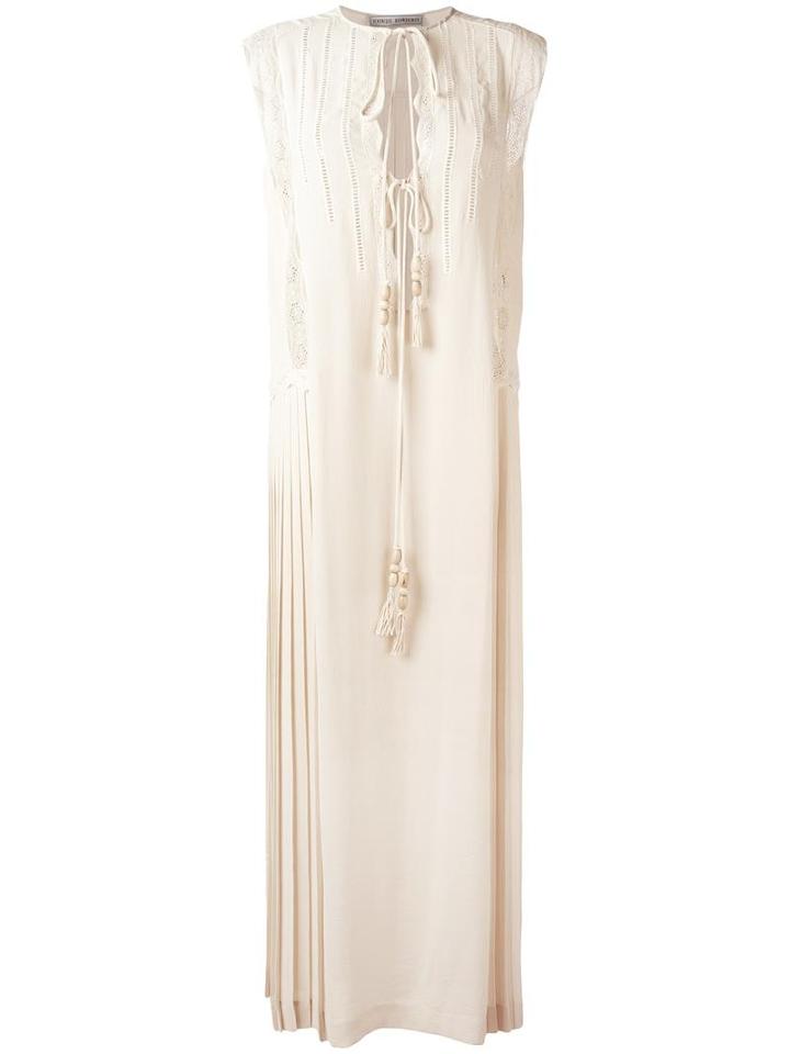 Veronique Branquinho Lace Up Pleated Trim Dress, Women's, Size: 40, Nude/neutrals, Polyester