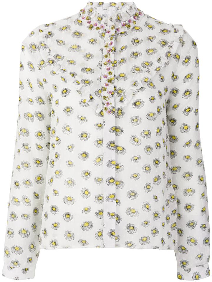 Essentiel Antwerp Embellished Daisy Print Blouse - White