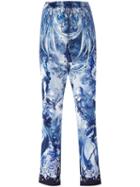 Roberto Cavalli Nature Print Cropped Trousers, Women's, Size: 44, Blue, Silk/viscose/cotton