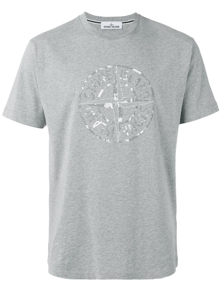 Stone Island Logo Print T-shirt, Men's, Size: Small, Grey, Cotton