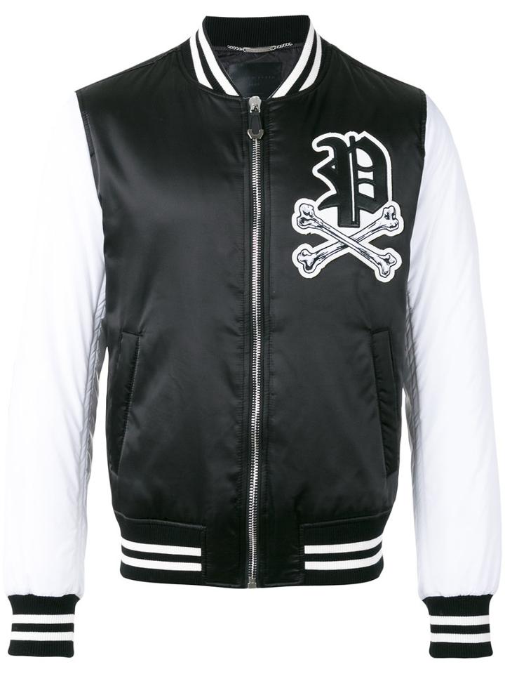 Philipp Plein Skull Patch Bomber Jacket, Men's, Size: Large, Black, Nylon
