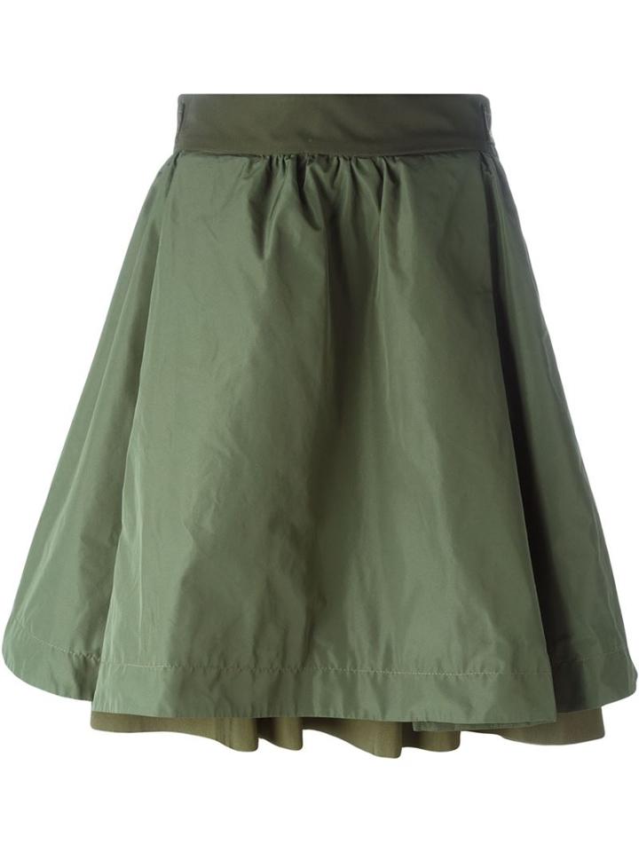 Moncler Layered A-line Skirt, Women's, Size: 44, Green, Polyester/polyamide