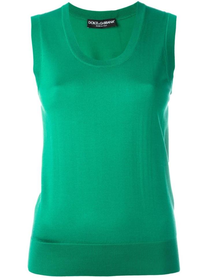 Dolce & Gabbana Fine Knit Sleeveless Top, Women's, Size: 44, Green, Silk