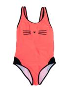 Karl Lagerfeld Kids Teen Choupette Print Swimsuit - Pink & Purple