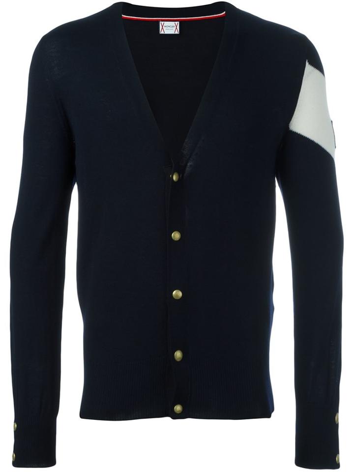 Moncler Gamme Bleu Logo Plaque Cardigan, Men's, Size: Medium, Blue, Virgin Wool