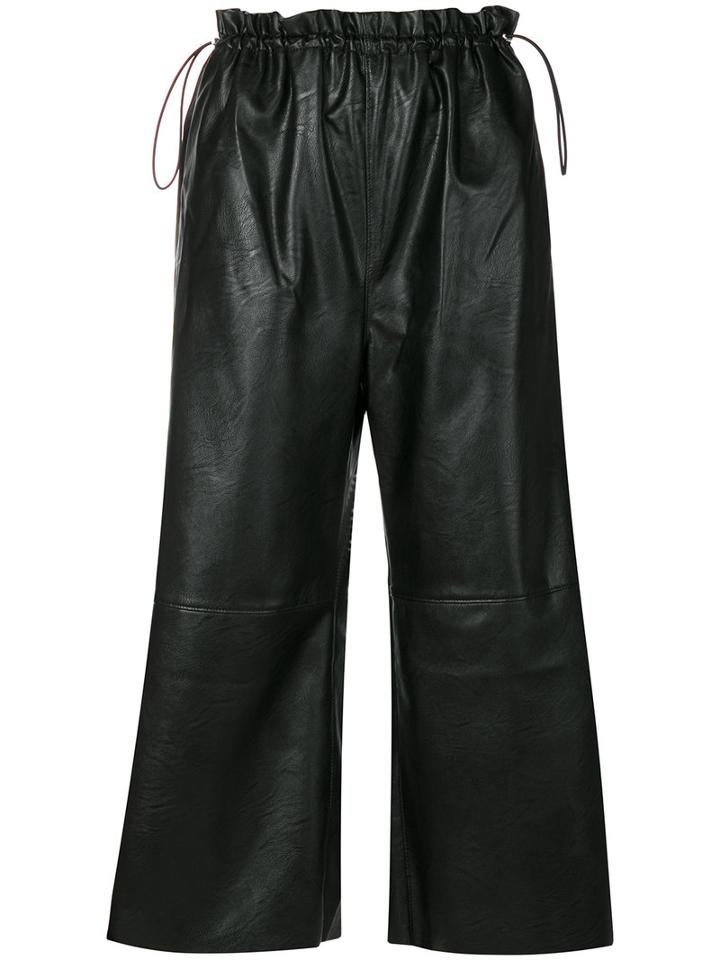 Mm6 Maison Margiela - Cropped Faux Leather Trousers - Women - Polyurethane/viscose - 40, Black, Polyurethane/viscose