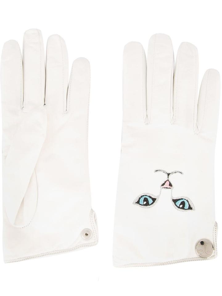 Vivetta Cat Embroidered Gloves - White