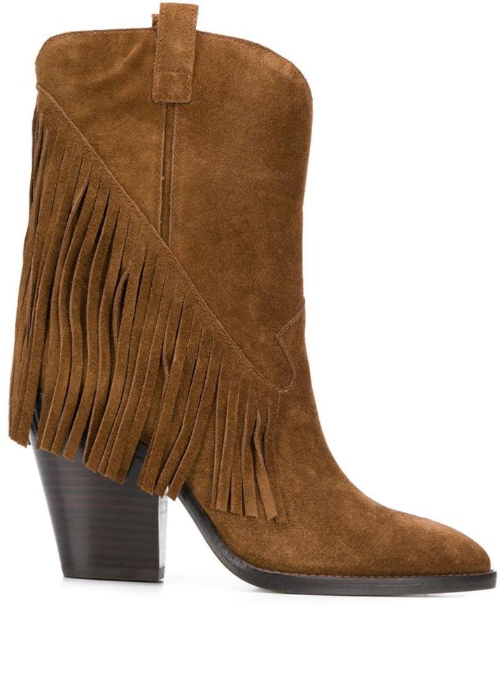 Ash Fringed Cowboy Boots - Brown