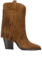 Ash Fringed Cowboy Boots - Brown