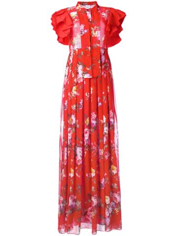 Brognano Floral Print Ruffled Dress, Women's, Size: 40, Red, Polyester/silk