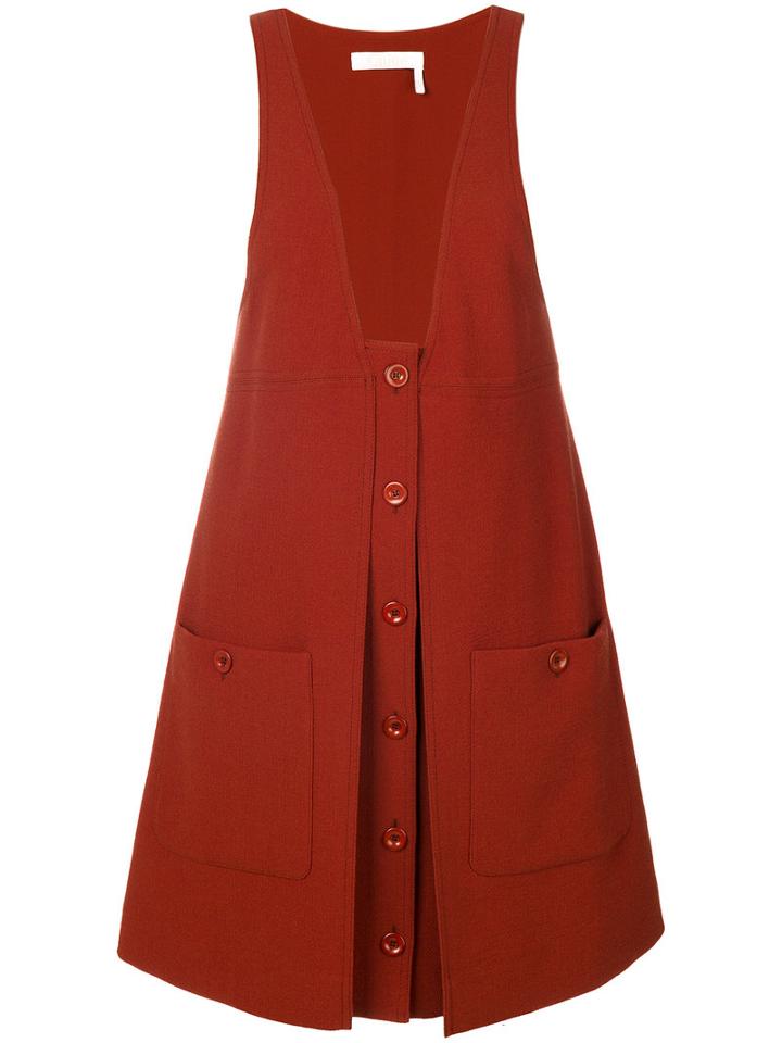 Chloé - Patch Pocket Pinafore Dress - Women - Silk/virgin Wool - 38, Brown, Silk/virgin Wool