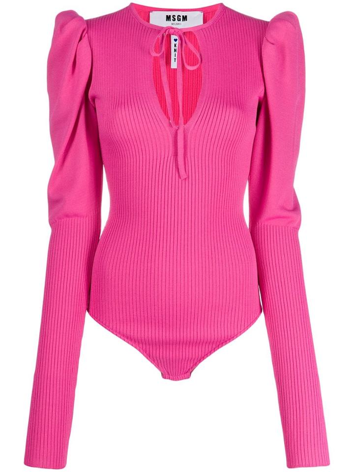 Msgm Gathered Sleeves Knitted Bodysuit - Pink