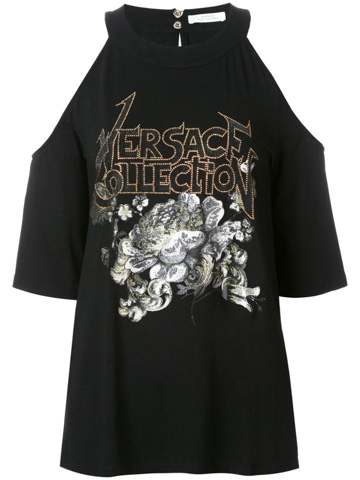 Versace Collection Embellished Off-the-shoulder Top - Black
