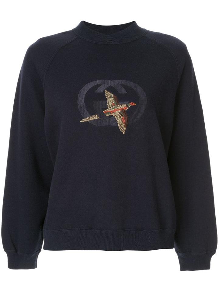 Gucci Pre-owned Bird Gg Embroidery Sweatshirt - Blue