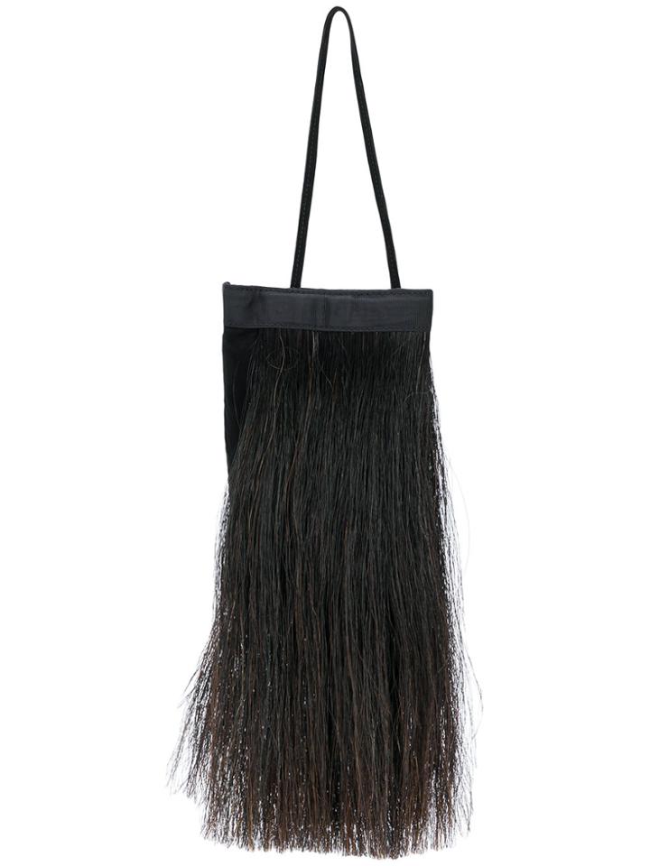 Helmut Lang Fur Fringe Trimmed Mini Tote - Black