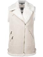 Burberry 'brentdale' Shearling Vest Jacket, Women's, Size: 8, White, Lamb Skin/cotton