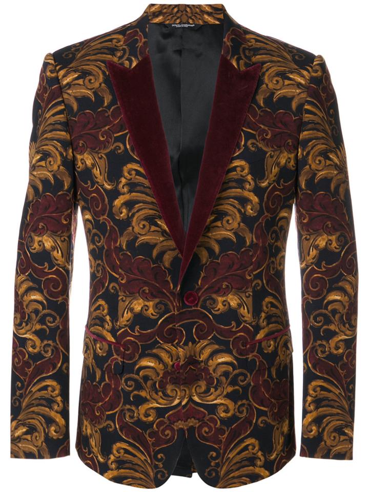 Dolce & Gabbana Printed Velvet Smoking Jacket - Blue