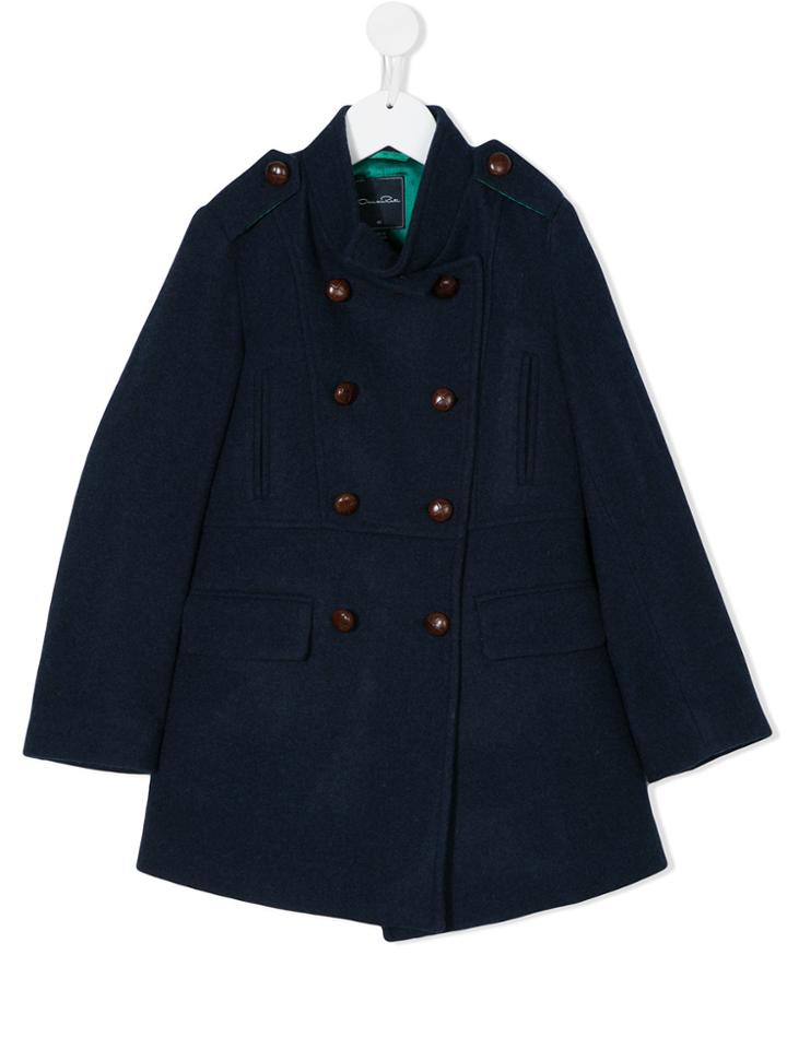 Oscar De La Renta Kids Front Button Drill Coat - Blue