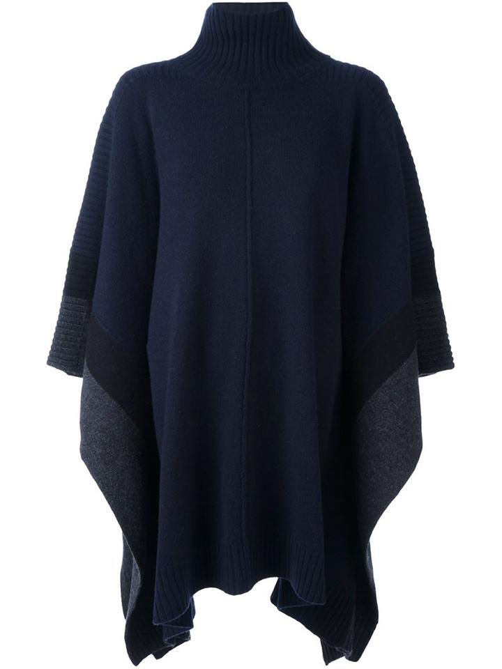 Chinti And Parker Striped Poncho, Women's, Blue, Lambs Wool